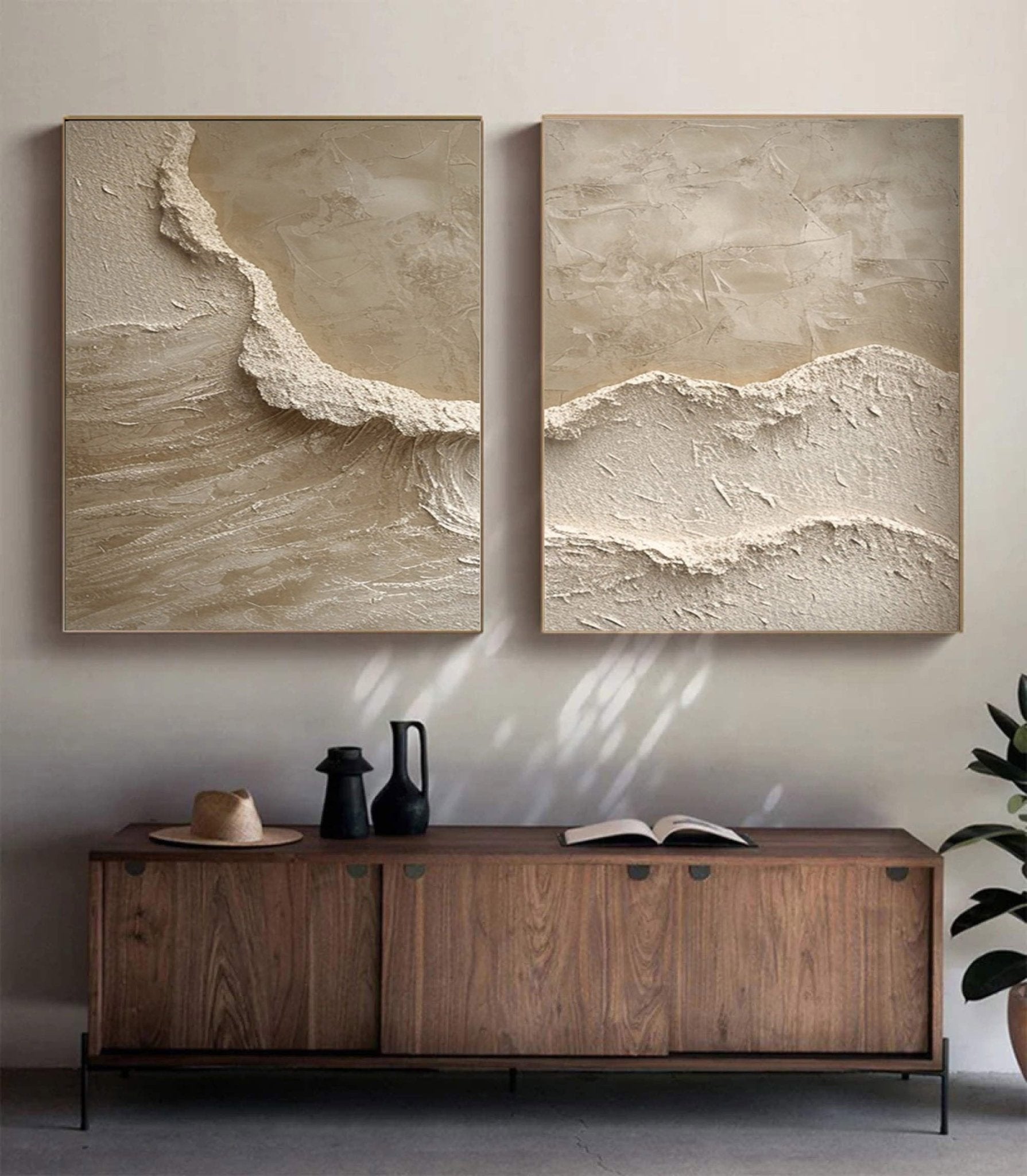 3D Heavy Texture Neutral Beige Diptych CZ0093 - Viral Wall Art